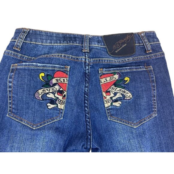 Ed Hardy Love Kills Slowly Jeans Women’s 28 Heart Skull Embroidered Y2K - Picture 2 of 11